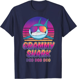 Grammy Shark Vintage Retro Sunset Graphic 2022 T-Shirt - T-Shirt | Navy