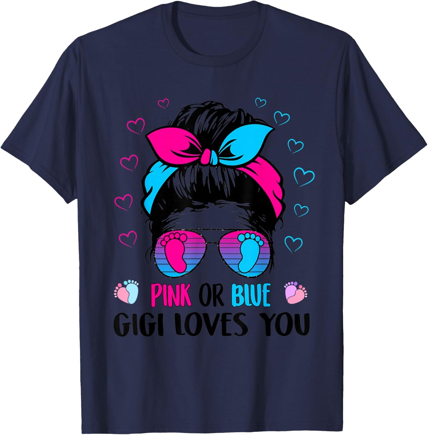 Pink or Blue Gigi Loves You Gender Reveal T-Shirt - T-Shirt | Navy