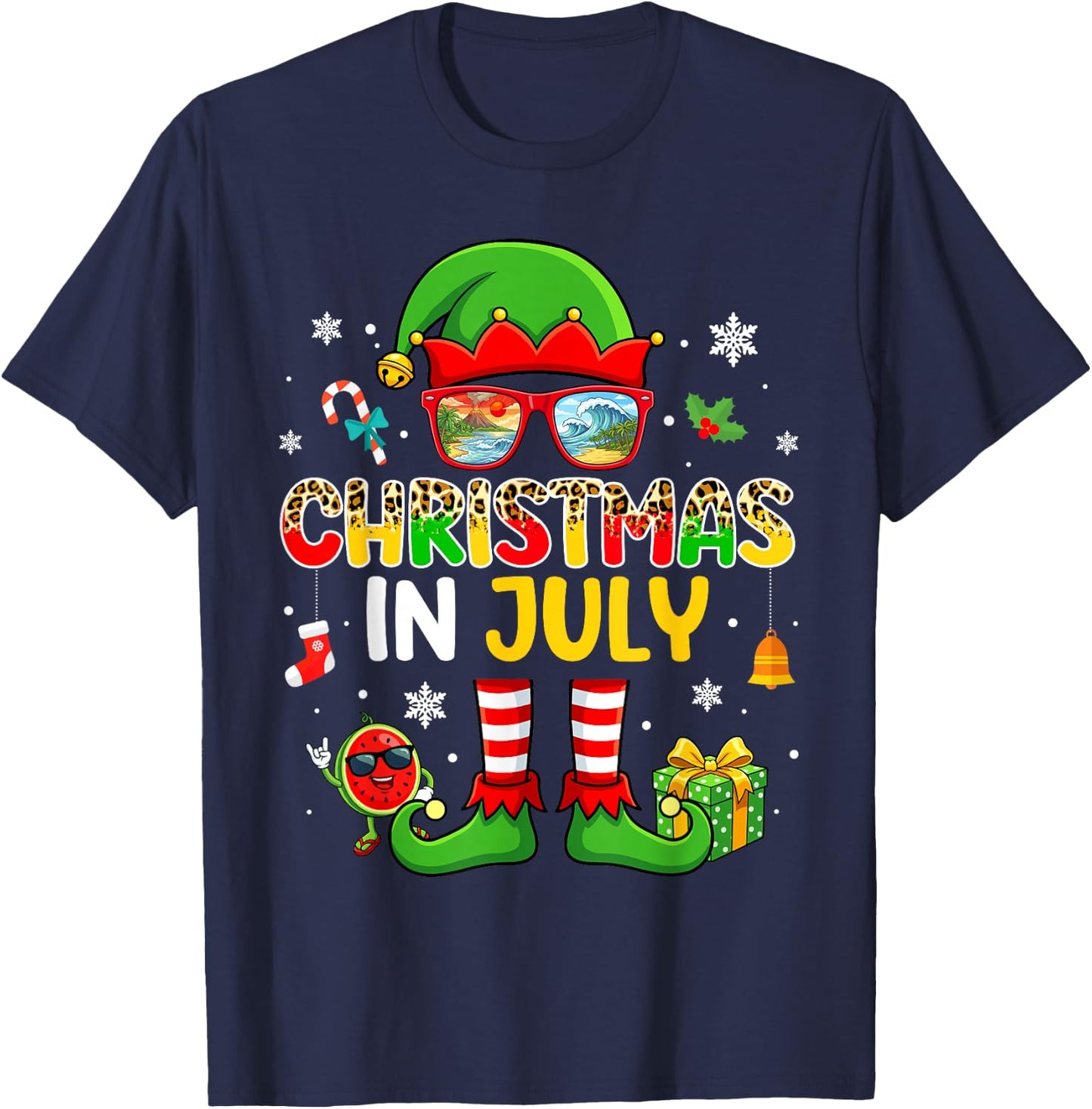 Funny Elf Costume Summer Christmas in July Men Women Kids T-Shirt - T-Shirt | Navy