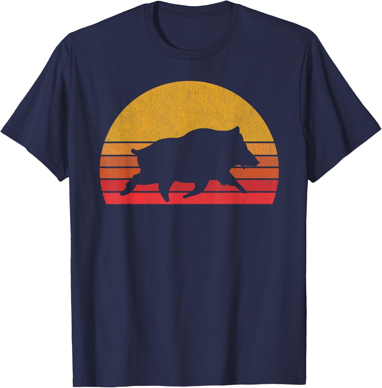 Boar Hunting - Retro Sunset Wild Pigs Boar Hunter T-Shirt - T-Shirt | Navy