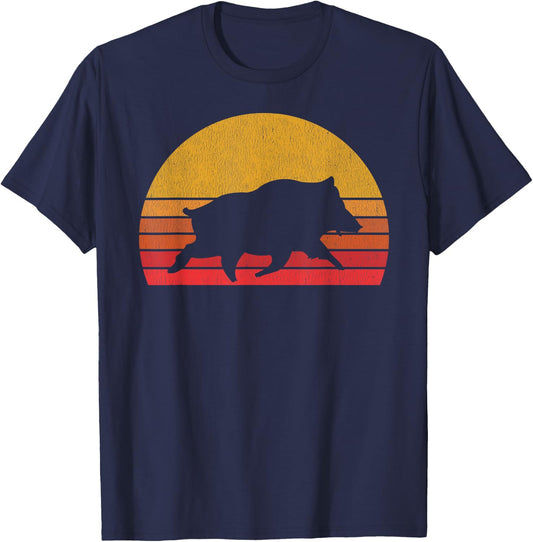 Boar Hunting - Retro Sunset Wild Pigs Boar Hunter T-Shirt - T-Shirt | Navy