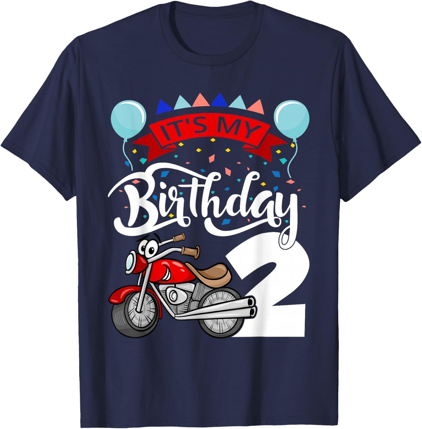 It`s My Birthday Party 2 Themed Motorcycle Birthday T-Shirt - T-Shirt | Navy