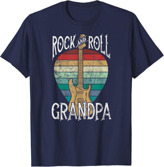Rock n Roll Grandpa Vintage Guitar Player Music Lover T-Shirt - T-Shirt | Navy