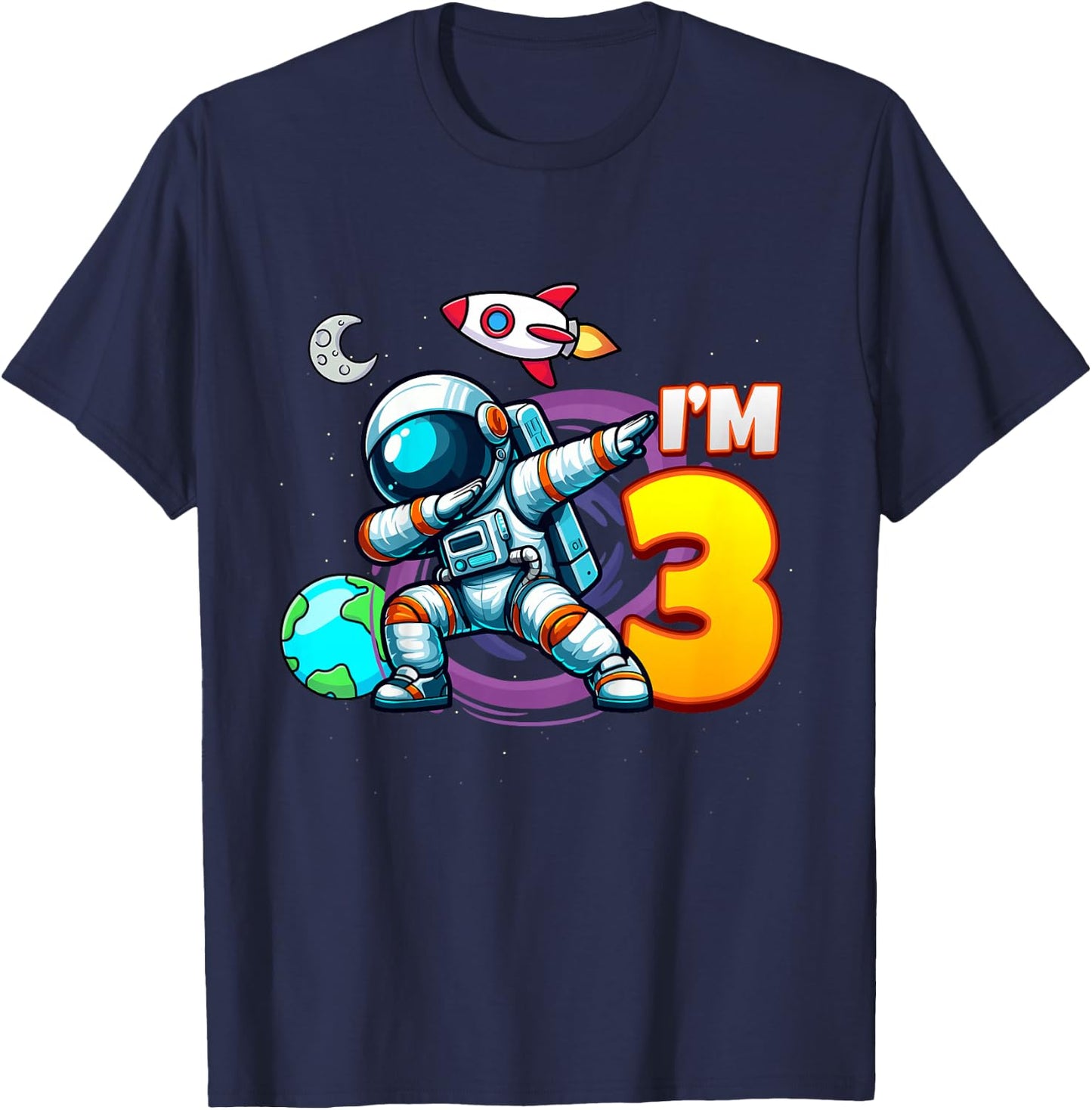 I'm 3 For 3 Year Old Boy Space Astronaut 3rd Birthday T-Shirt - T-Shirt | Navy