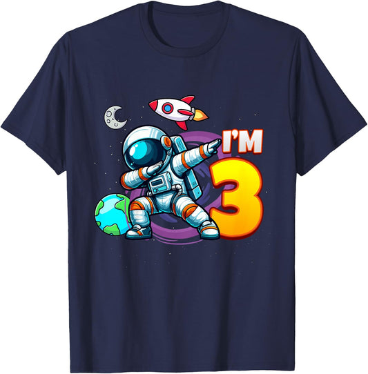I'm 3 For 3 Year Old Boy Space Astronaut 3rd Birthday T-Shirt - T-Shirt | Navy