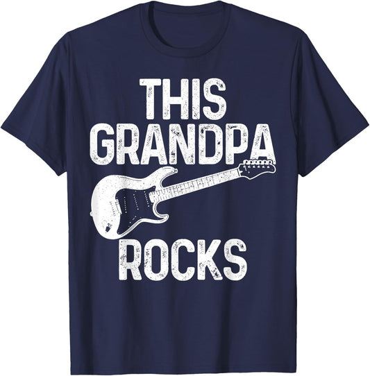 This Grandpa Rocks Guitar Player Vintage Funny Guitarist T-Shirt - T-Shirt | Navy