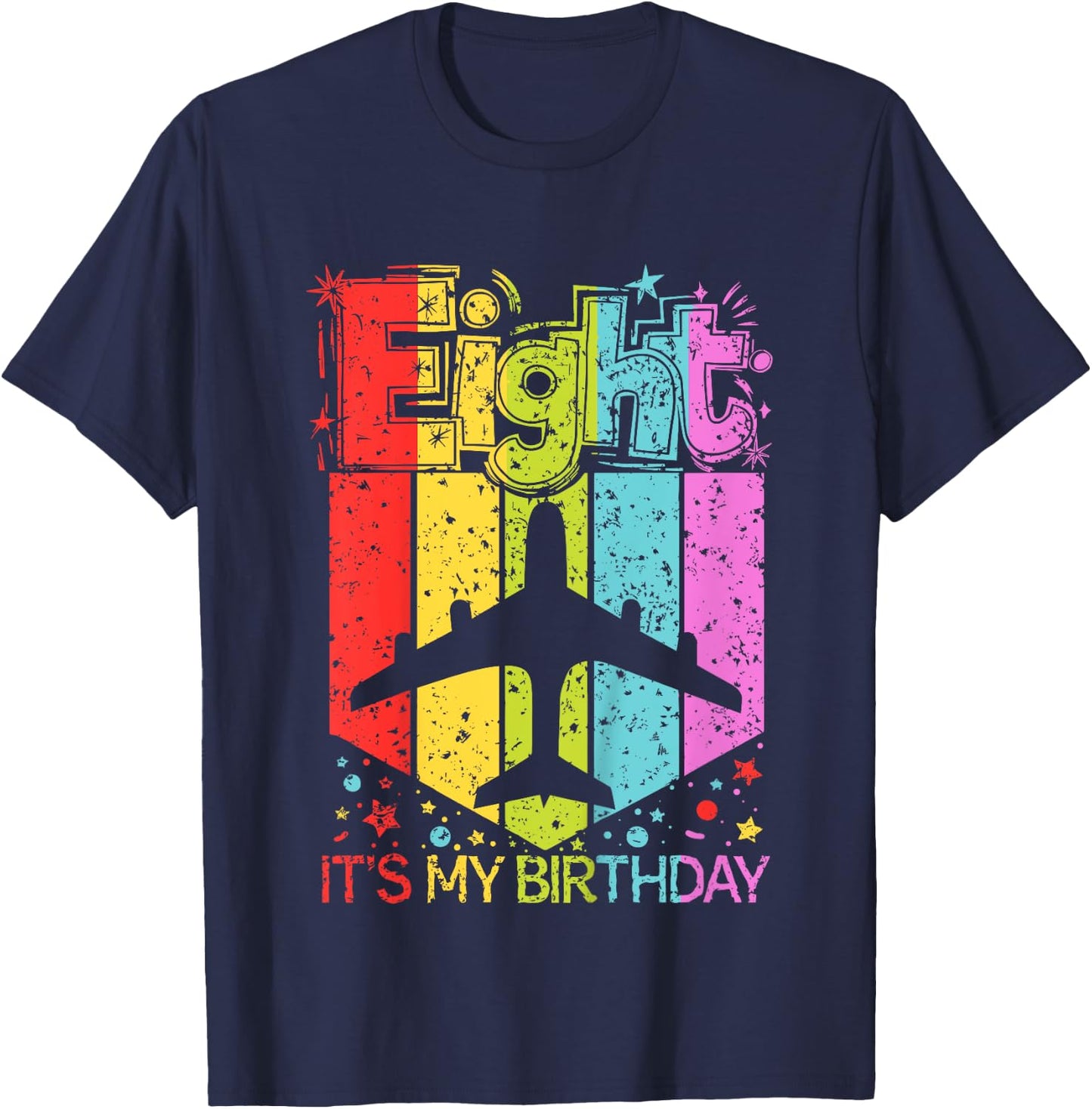 Kids 8th Birthday Boy Girl 8 Year Old Airplane Birthday Pilot T-Shirt - T-Shirt | Navy