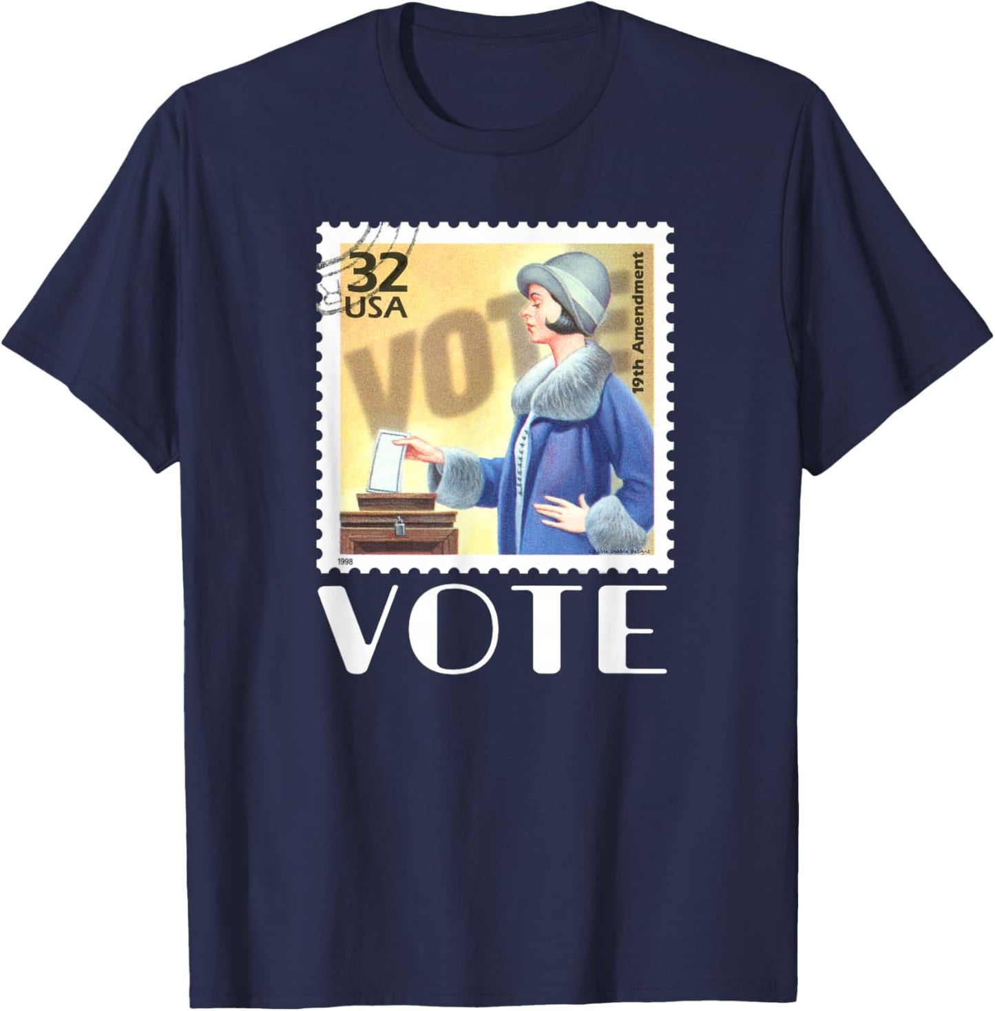 Retro 19th Amendment Stamp Women's Rights VOTE T-Shirt - T-Shirt | Navy