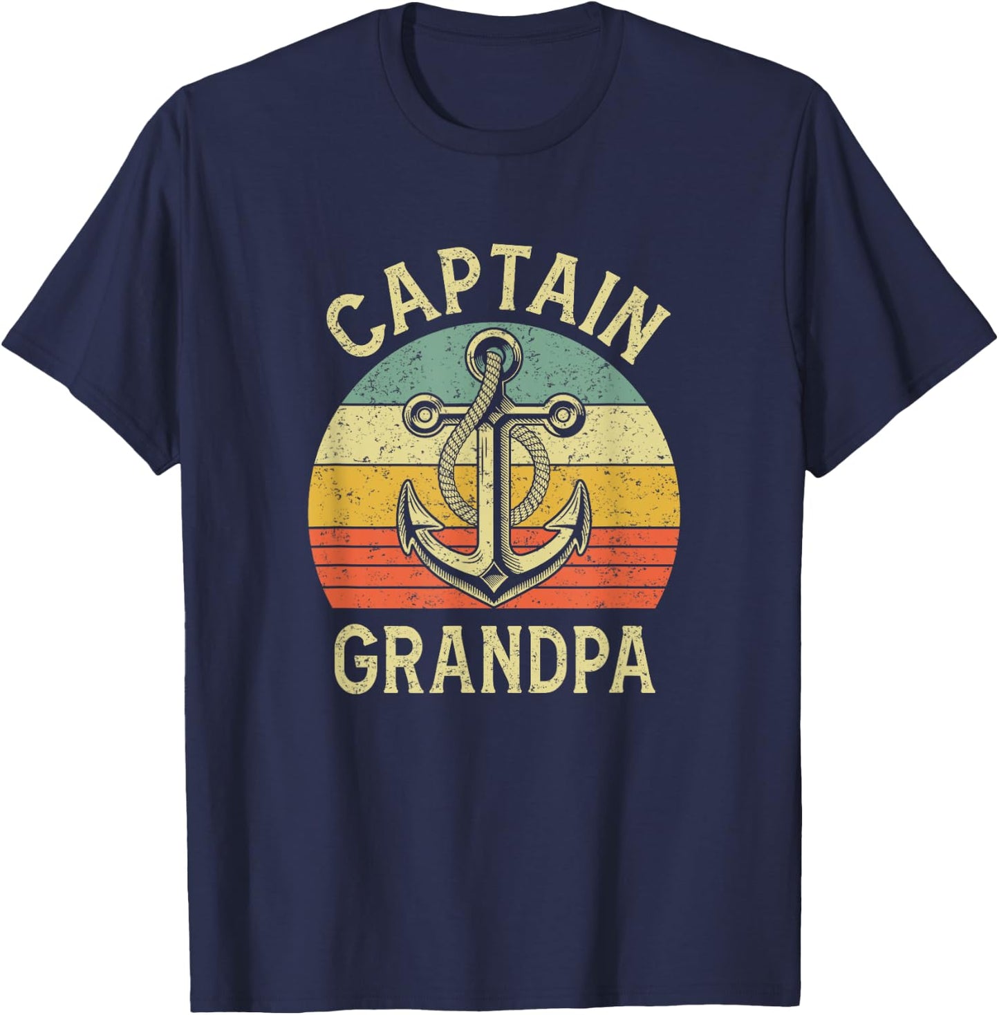 Vintage Captain Grandpa Boat Pontoon Fishing Sailor Anchor T-Shirt - T-Shirt | Navy