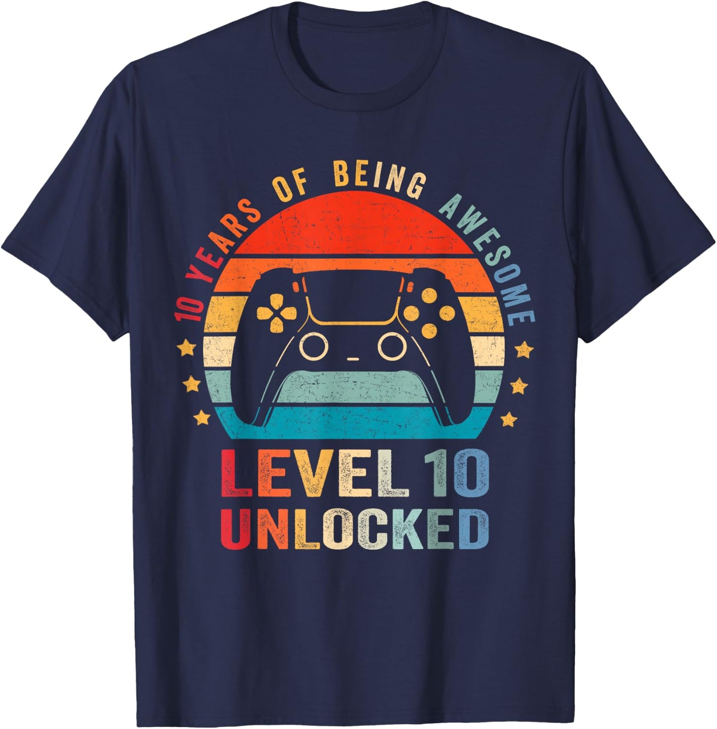 Level 10 Unlocked Shirt Funny Video Gamer 10th Birthday Gift T-Shirt - T-Shirt | Navy