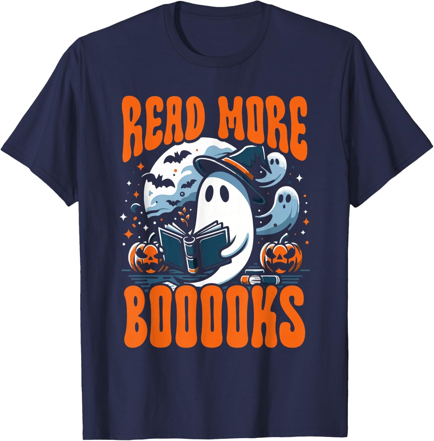 Halloween Book Lover Ghost Boo Pun Read More Boooks T-Shirt - T-Shirt | Navy
