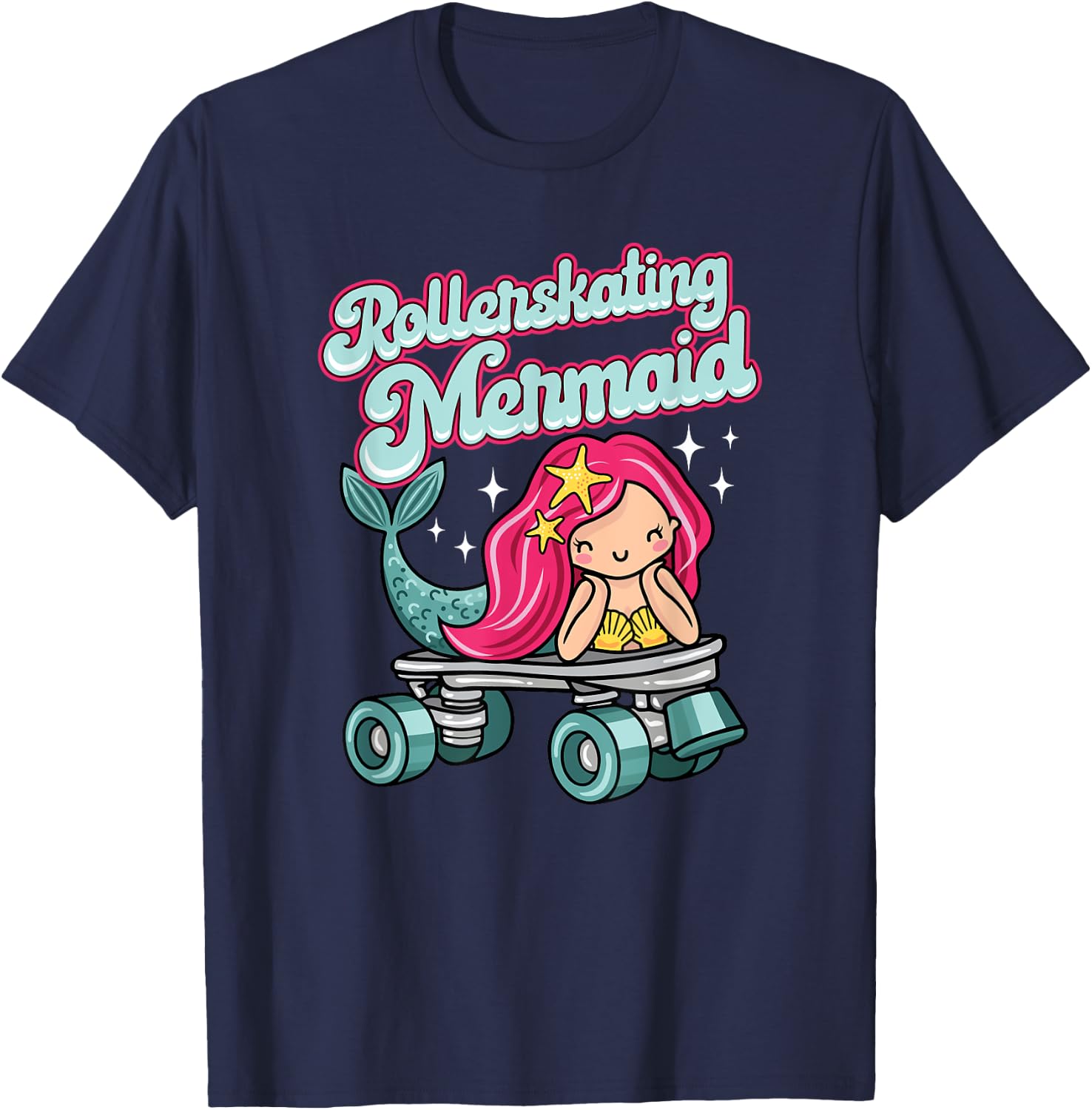 Roller Skating Mermaid Cute Adorable Mermaid On Roller Skate T-Shirt - T-Shirt | Navy
