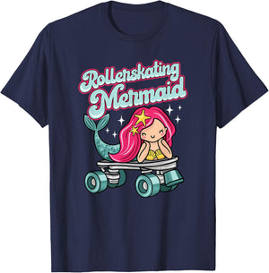Roller Skating Mermaid Cute Adorable Mermaid On Roller Skate T-Shirt - T-Shirt | Navy