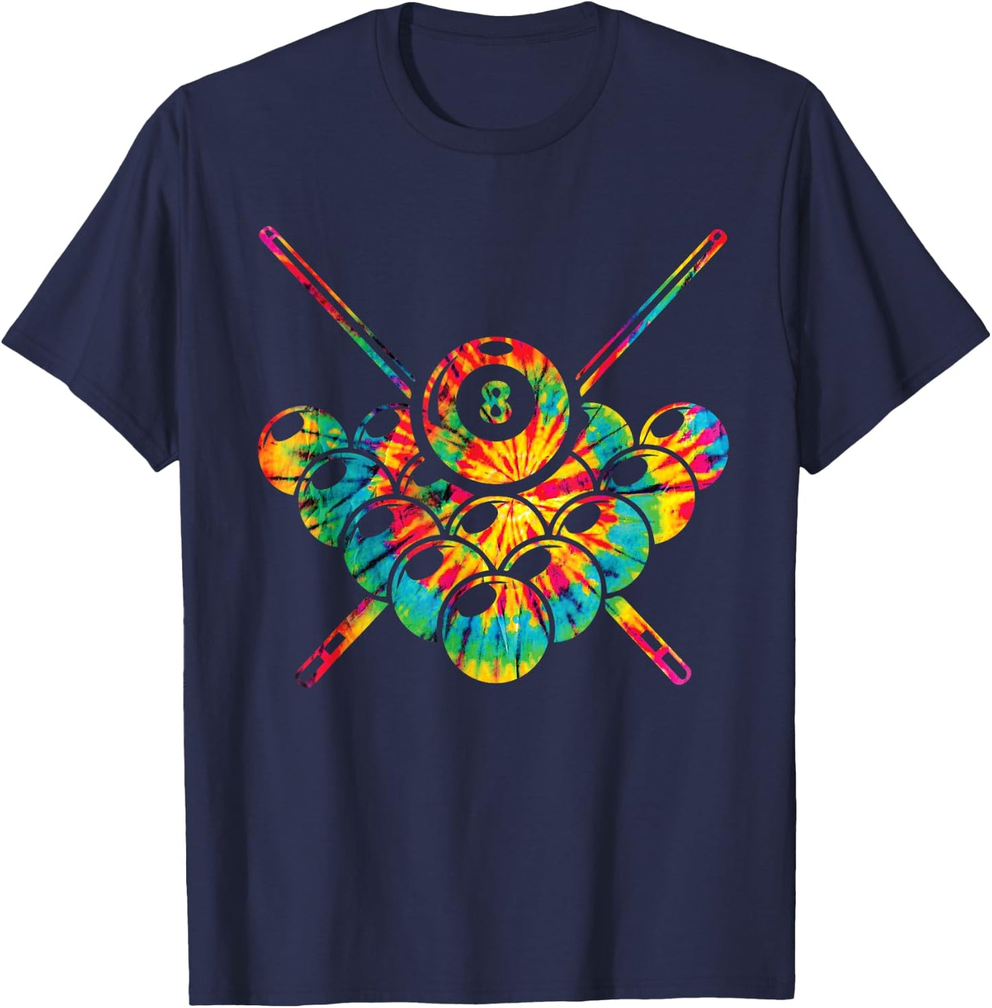 Pool Billiard 8 Ball Tie Dye Rainbow Kids Boys Men Girls T-Shirt - T-Shirt | Navy