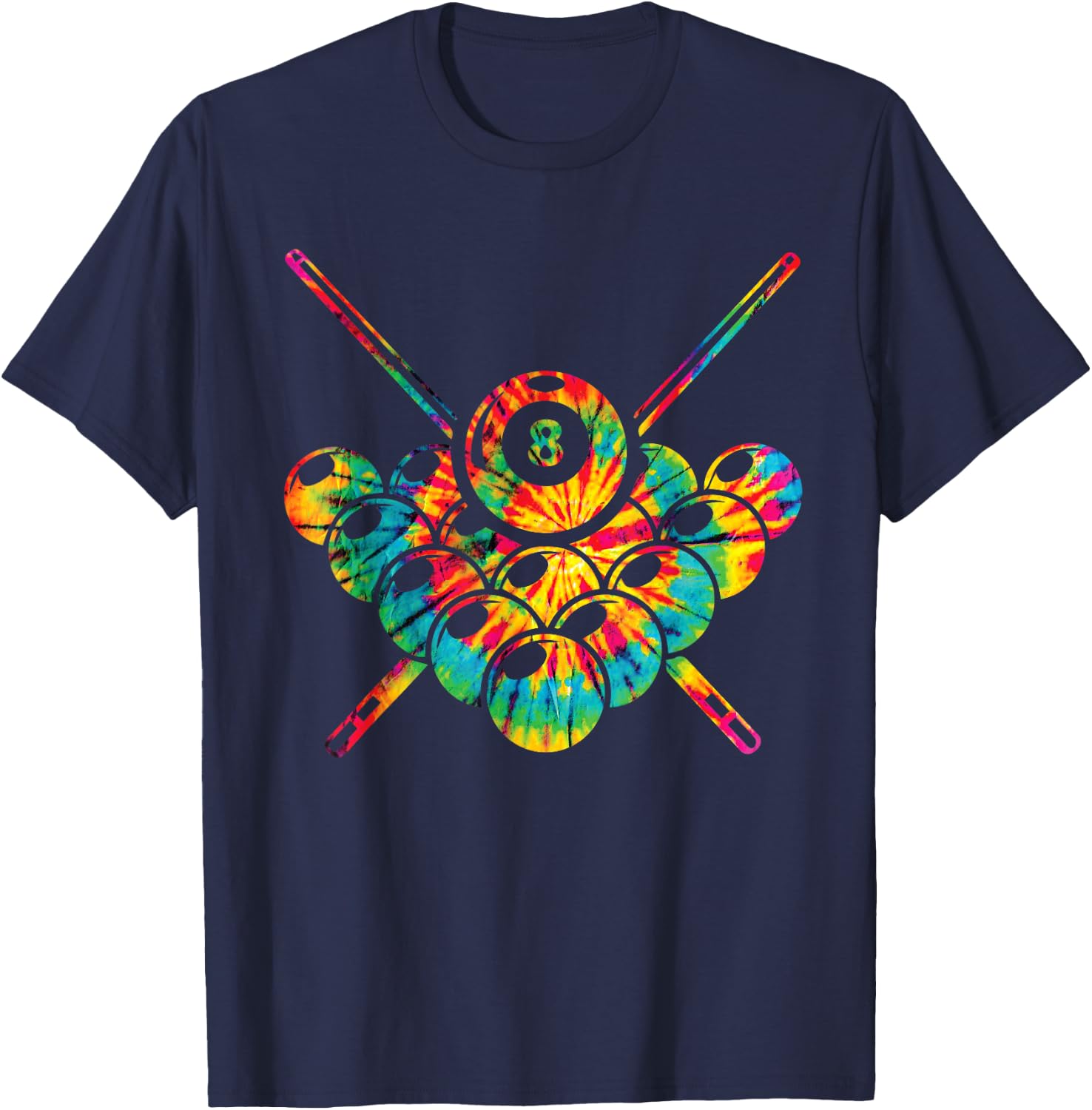Pool Billiard 8 Ball Tie Dye Rainbow Kids Boys Men Girls T-Shirt - T-Shirt | Navy