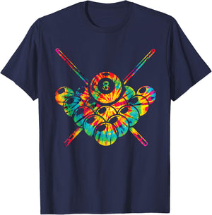 Pool Billiard 8 Ball Tie Dye Rainbow Kids Boys Men Girls T-Shirt - T-Shirt | Navy