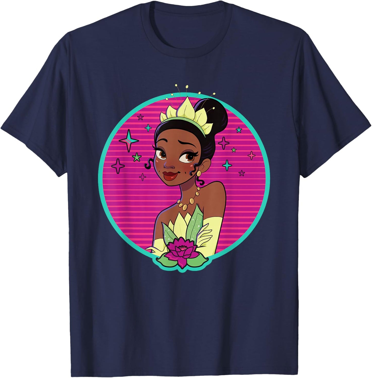 Disney Princess Tiana 80s Glamour Portrait T-Shirt - T-Shirt | Navy