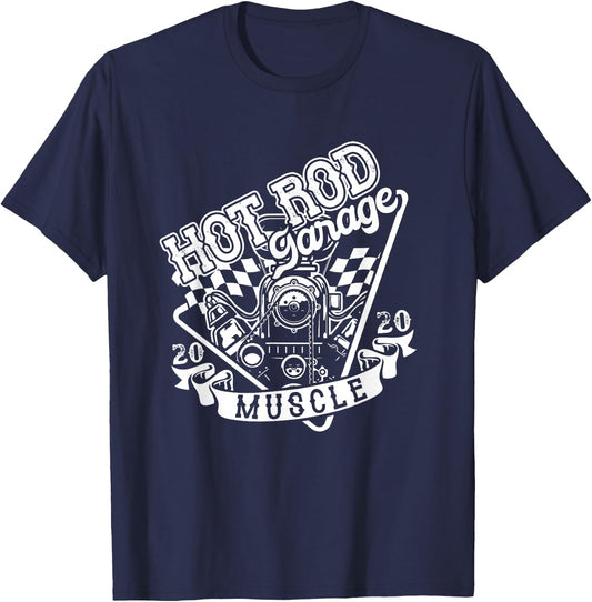 Hot Rod Garage American Old Car Classic Modified T-Shirt - T-Shirt | Navy
