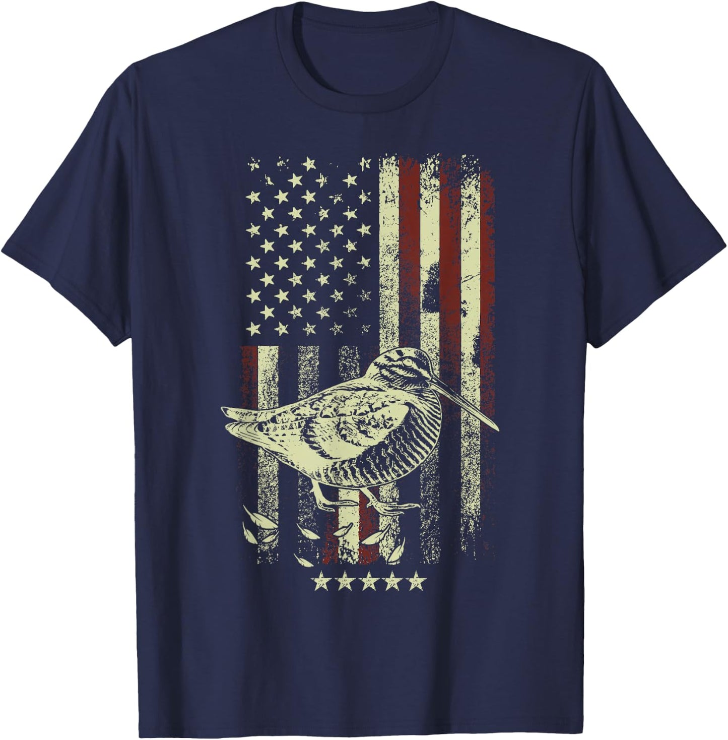 USA American Flag Hunters - Hunting Woodcock Bird T-Shirt - T-Shirt | Navy