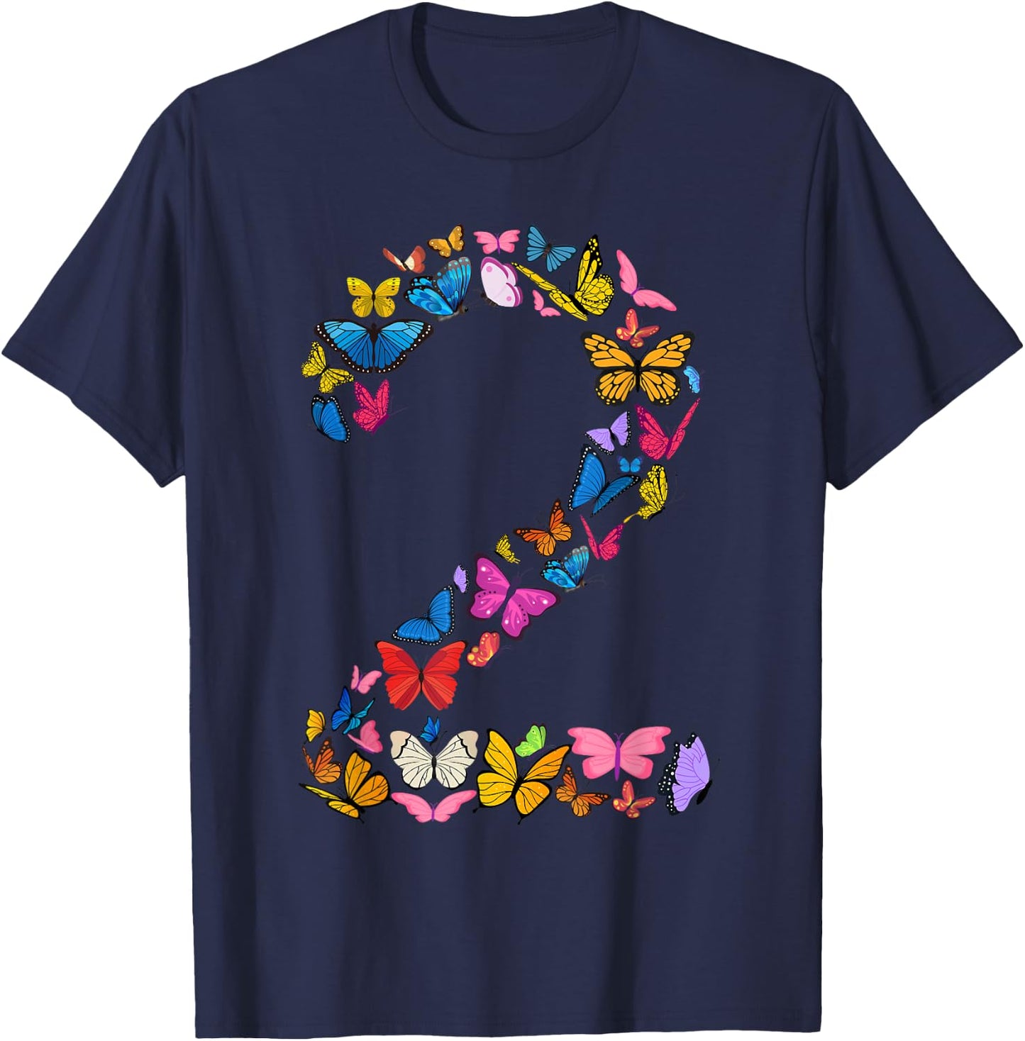 2nd Birthday Butterflies 2 Years Old Girls Butterfly lover T-Shirt - T-Shirt | Navy