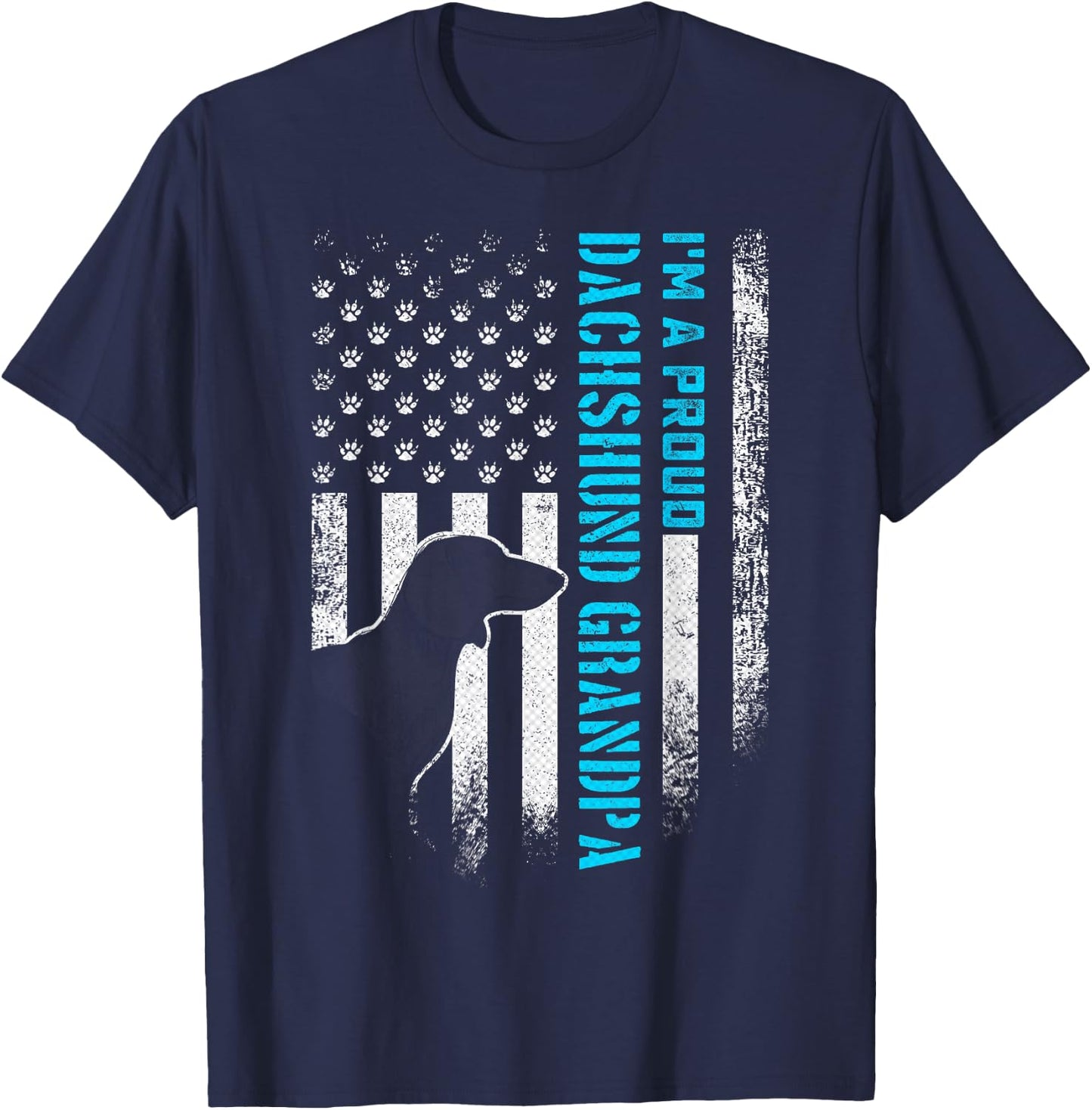 Vintage USA Flag I'm A Proud Dachshund Dog Grandpa Wiener T-Shirt - T-Shirt | Navy