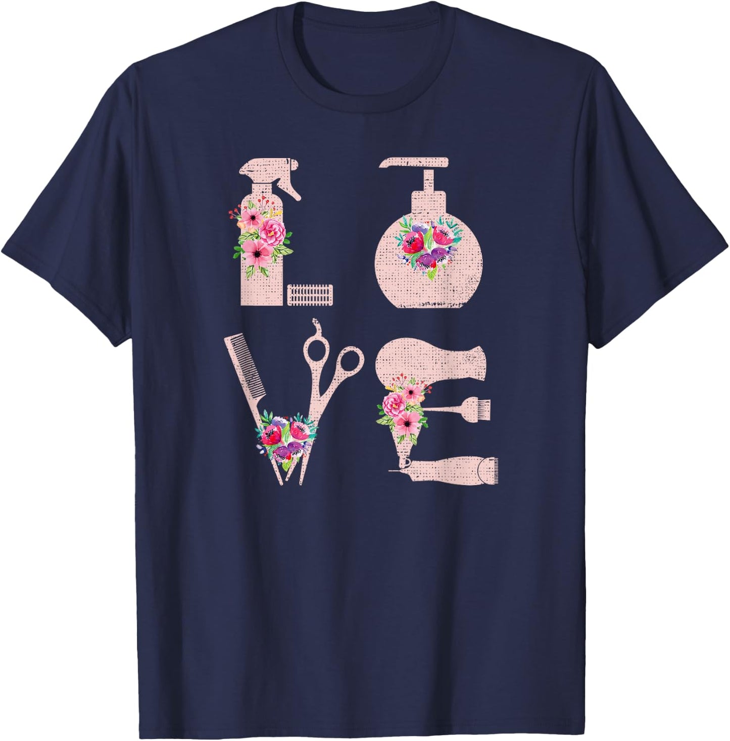 Hairdressing Love Super Cute Cosmetology Floral Arts Barber T-Shirt - T-Shirt | Navy