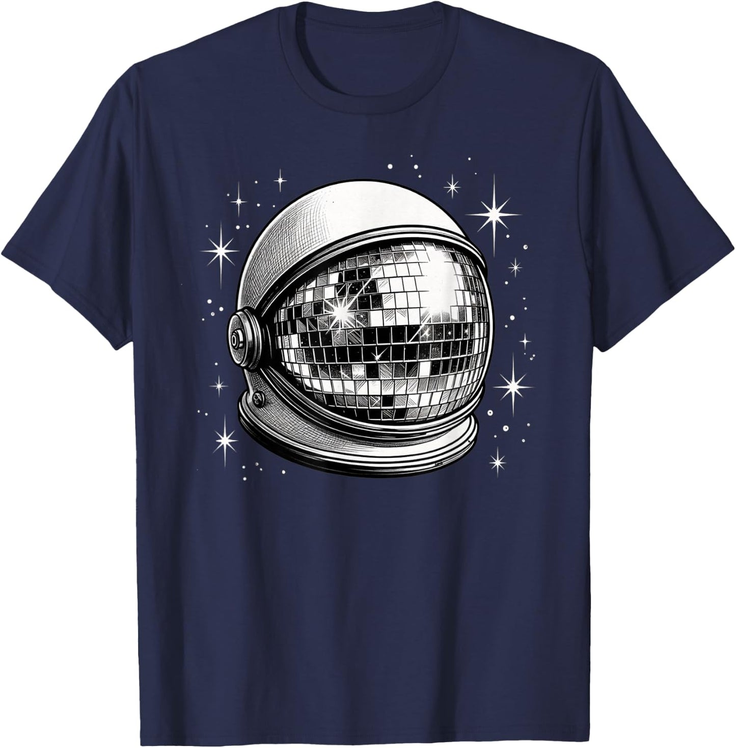 Outer Space Astronaut Helmet Disco Ball T-Shirt - T-Shirt | Navy