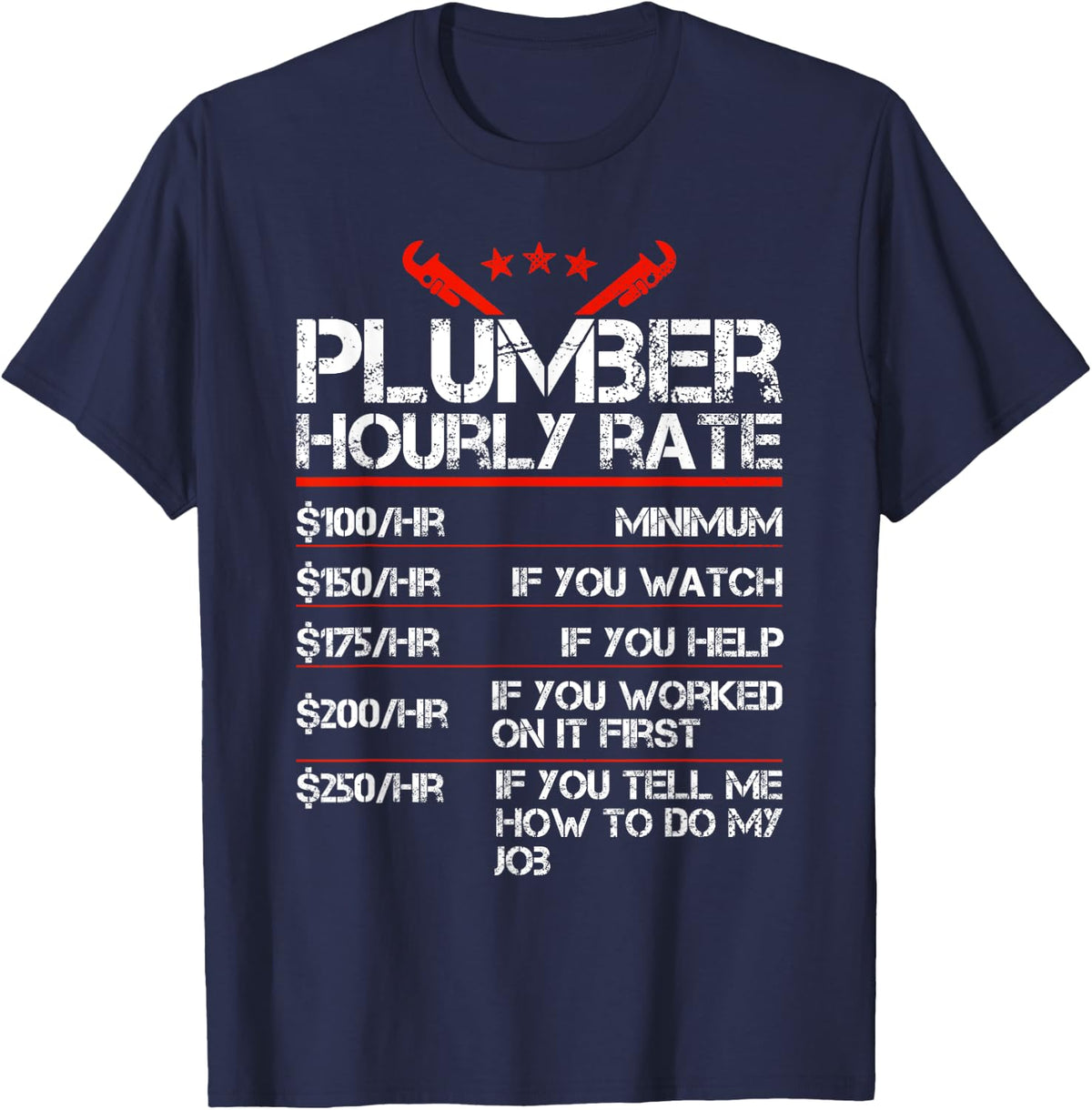 Funny Plumber Gifts Plumber Hourly Labor Rates Plumber Men T-Shirt - T-Shirt | Navy