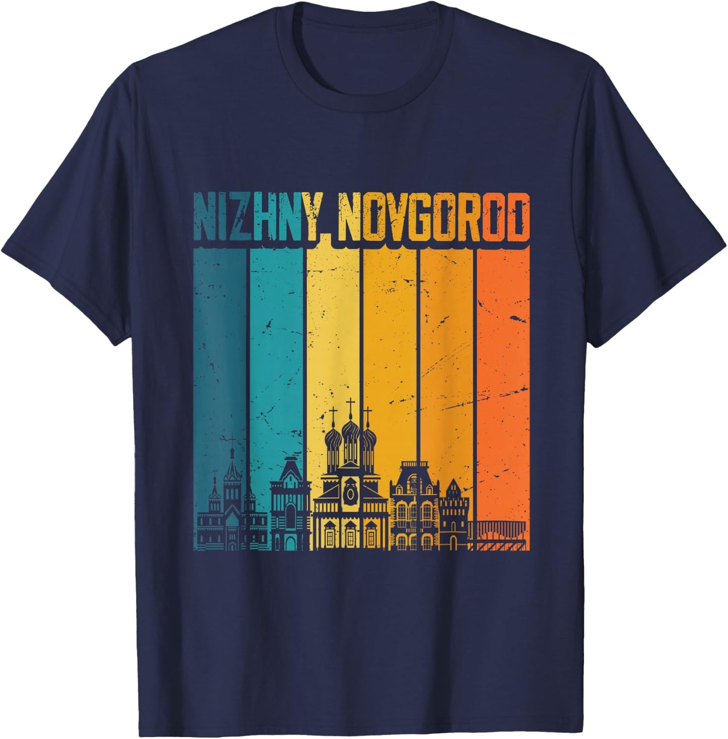 Nizhny Novgorod Russia Retro Vintage Sunset Skyline T-Shirt - T-Shirt | Navy