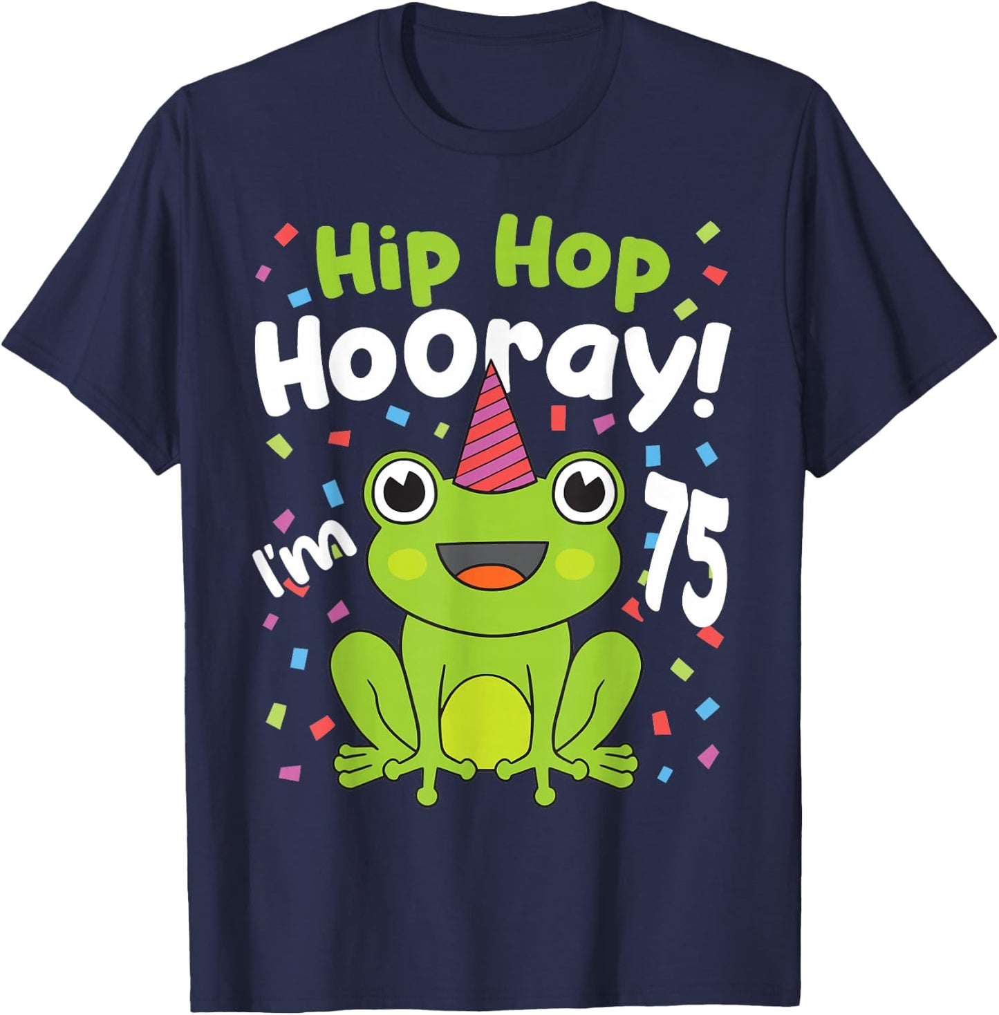 75th Birthday Boy Frog Lover 75 Year Old Funny B-Day T-Shirt - T-Shirt | Navy