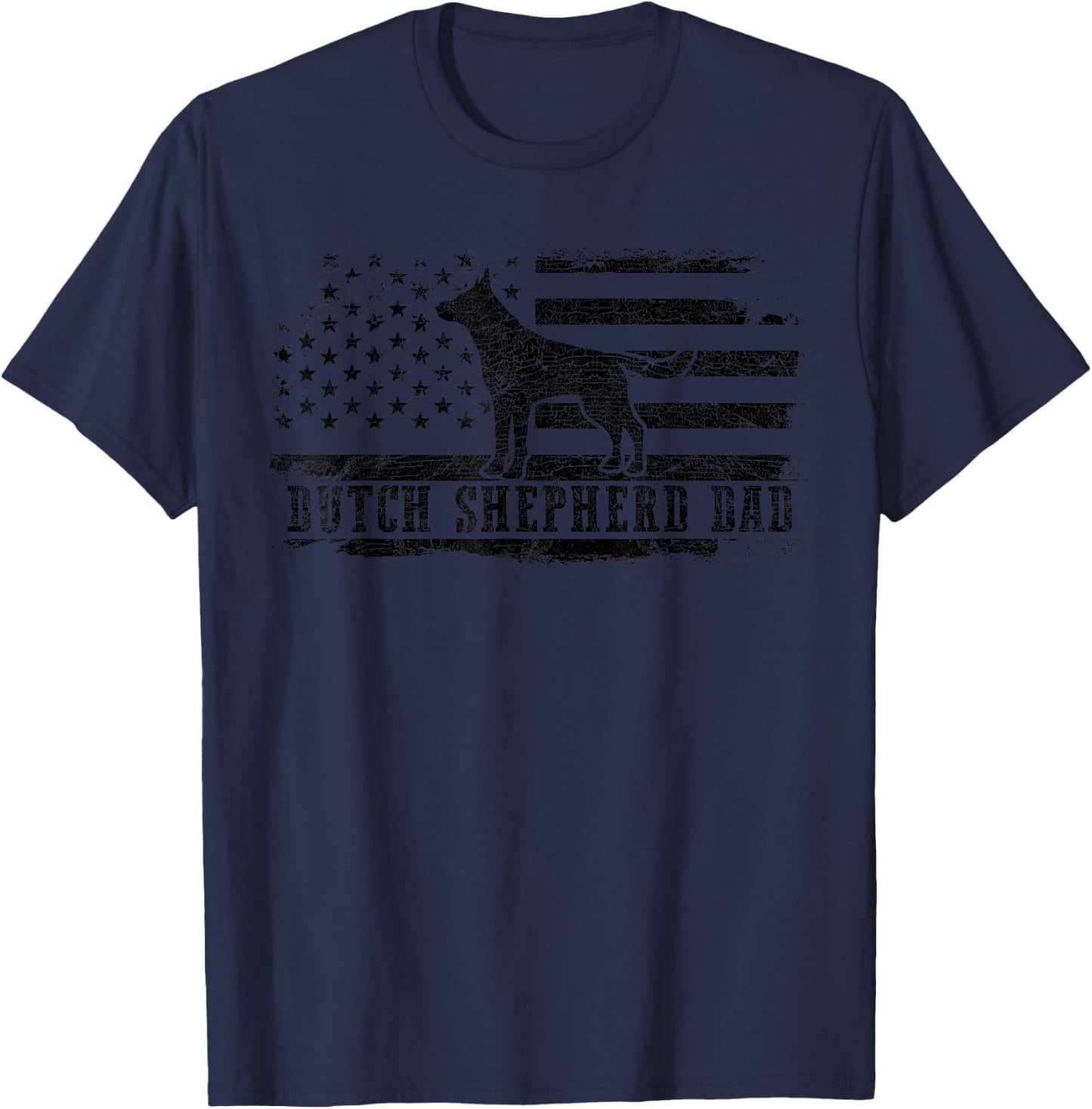 Dutch Shepherd Dad Distressed American Flag Patriotic Dog T-Shirt - T-Shirt | Navy