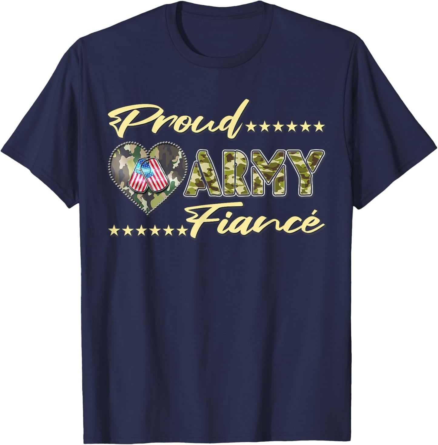 Proud Army Fiance - Camo US Flag Dog Tag Military Lover Gift T-Shirt - T-Shirt | Navy