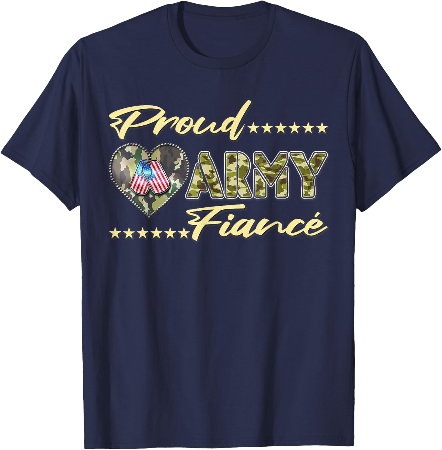 Proud Army Fiance - Camo US Flag Dog Tag Military Lover Gift T-Shirt - T-Shirt | Navy
