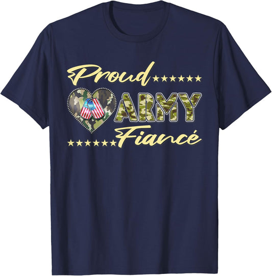 Proud Army Fiance - Camo US Flag Dog Tag Military Lover Gift T-Shirt - T-Shirt | Navy