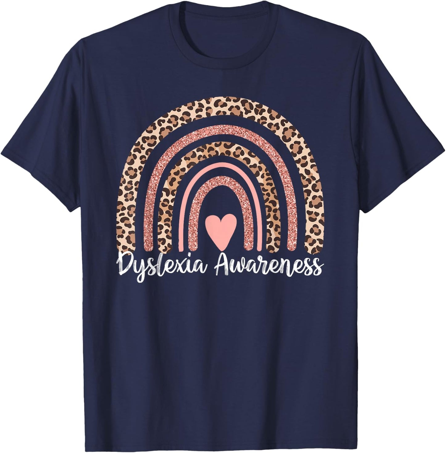Leopard Rainbow Dyslexia Awareness T-Shirt - T-Shirt | Navy