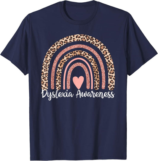 Leopard Rainbow Dyslexia Awareness T-Shirt - T-Shirt | Navy