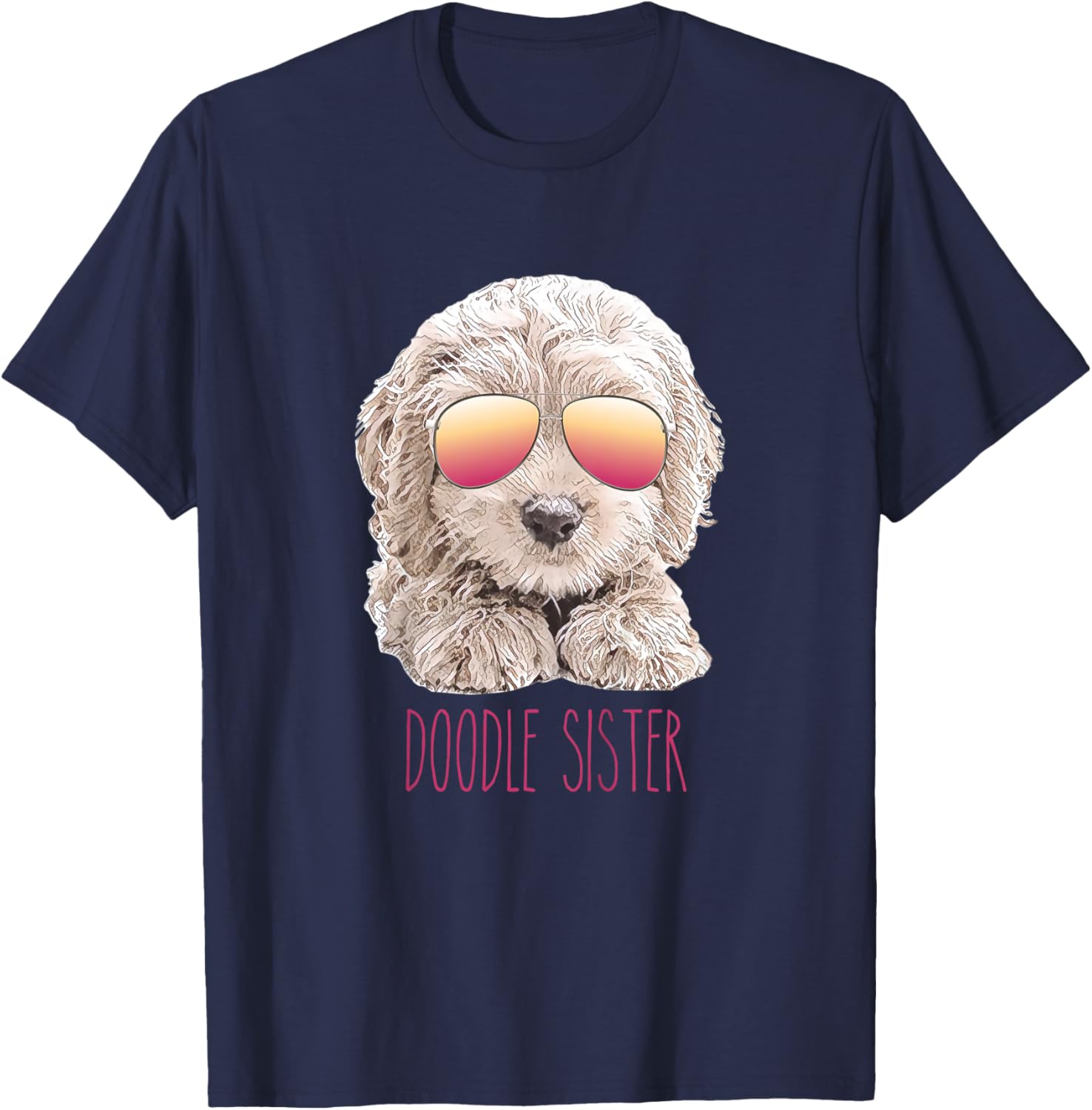 Kids Girls Doodle Sister, Valentine's Day Gift Girl, Cute Dog T-Shirt - T-Shirt | Navy