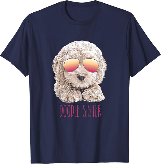 Kids Girls Doodle Sister, Valentine's Day Gift Girl, Cute Dog T-Shirt - T-Shirt | Navy