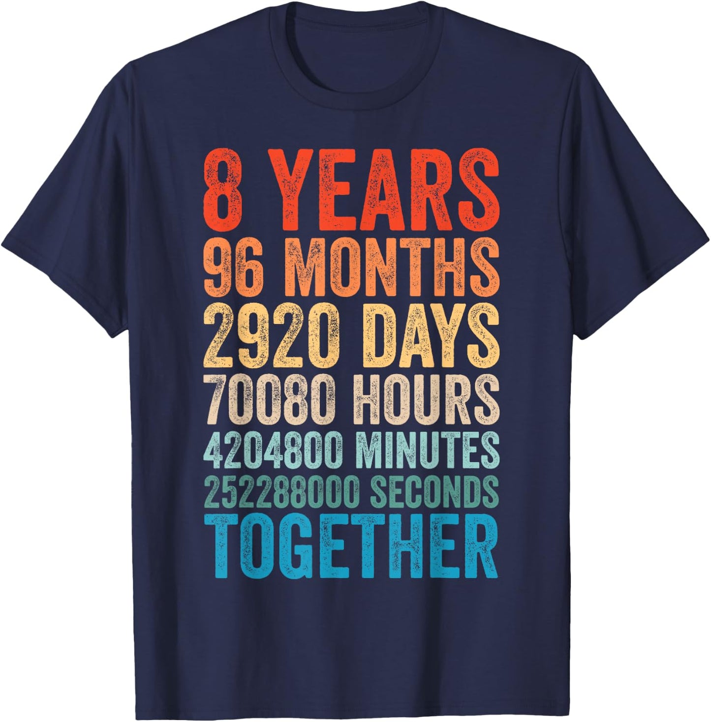 8 Year Anniversary Him Her Couple 8th Wedding T-Shirt - T-Shirt | Navy