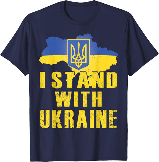I Stand With Ukraine Shirt Ukrainian Flag Zelensky Tryzub T-Shirt - T-Shirt | Navy