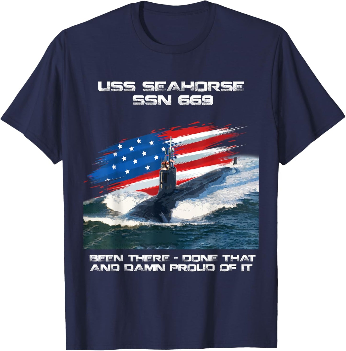USS Seahorse SSN-669 American Flag Submarine Veteran Xmas Men T-Shirt - T-Shirt | Navy