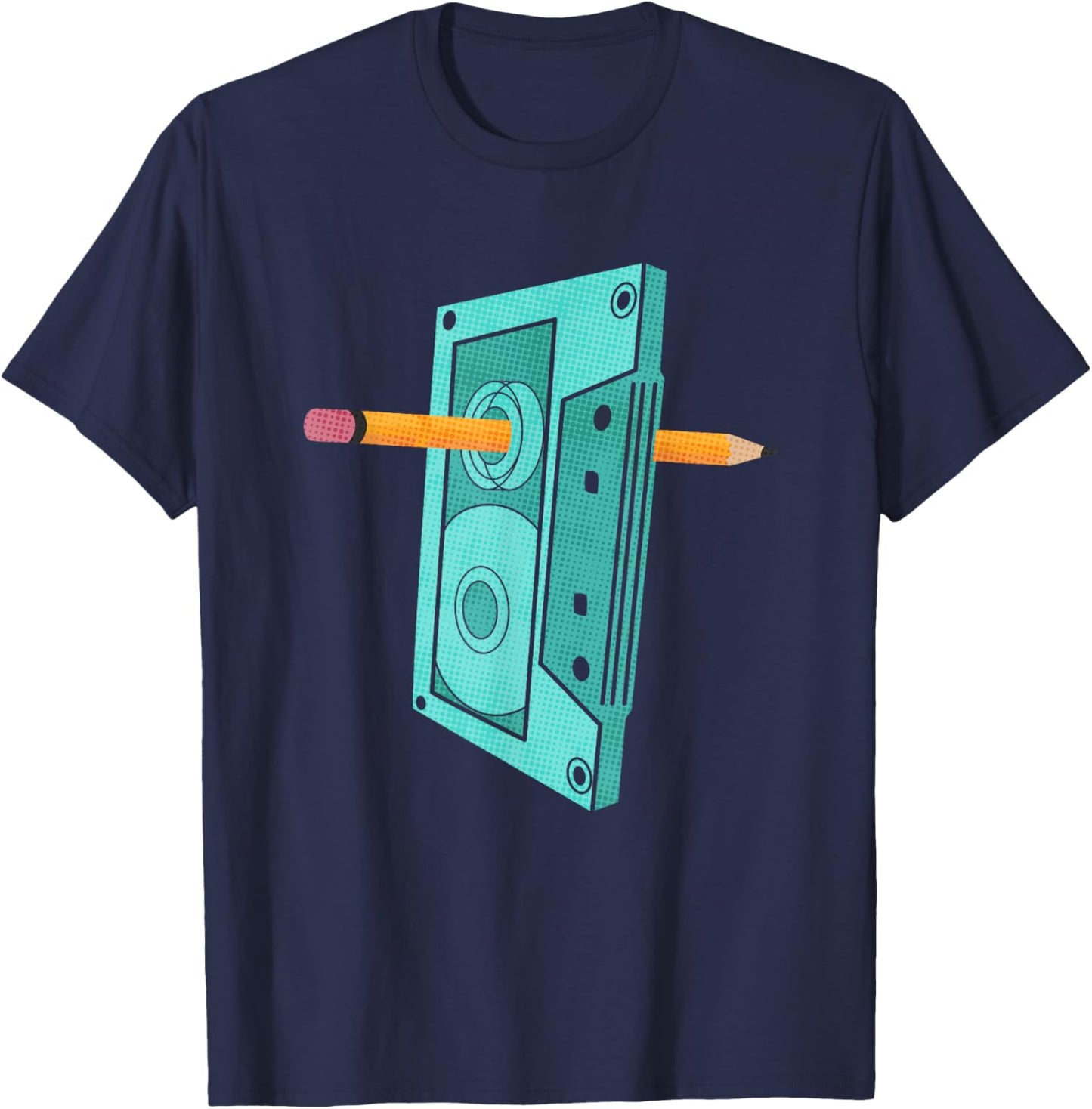 Vintage Rewind Funny 80s 90s Cassette Pencil Gift Men Women T-Shirt - T-Shirt | Navy