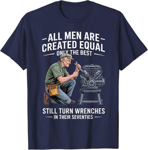 Funny Mechanic Seventies Birthday Still Turning Wrenches T-Shirt - T-Shirt | Navy
