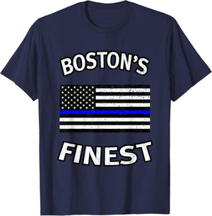 Boston's Finest/ Thin Blue Line Shirt - Police Family T-Shirt - T-Shirt | Navy