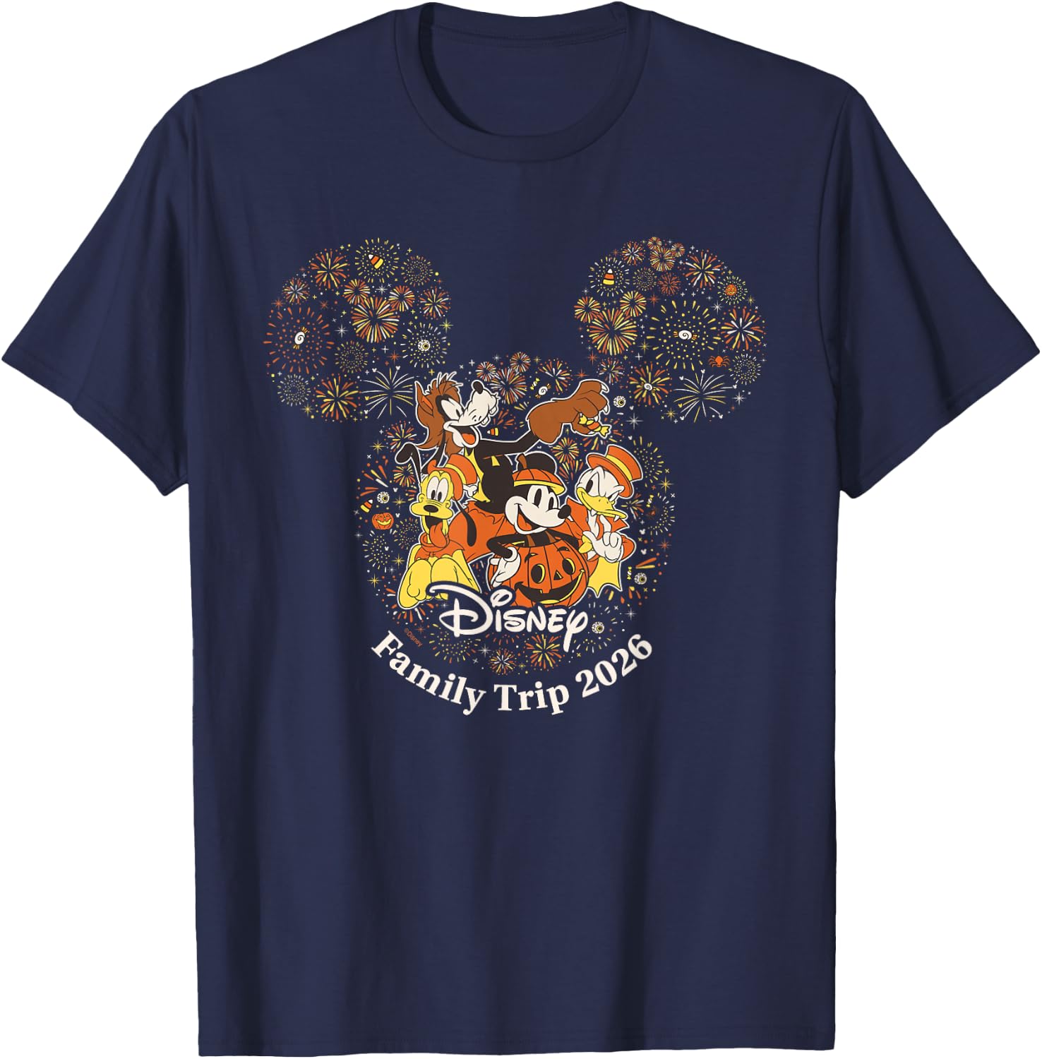 Disney Halloween Family Trip 2026 Mickey & Friends Fireworks T-Shirt - T-Shirt | Navy