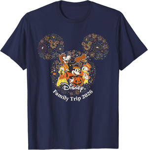 Disney Halloween Family Trip 2026 Mickey & Friends Fireworks T-Shirt - T-Shirt | Navy