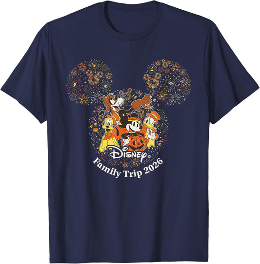 Disney Halloween Family Trip 2026 Mickey & Friends Fireworks T-Shirt - T-Shirt | Navy