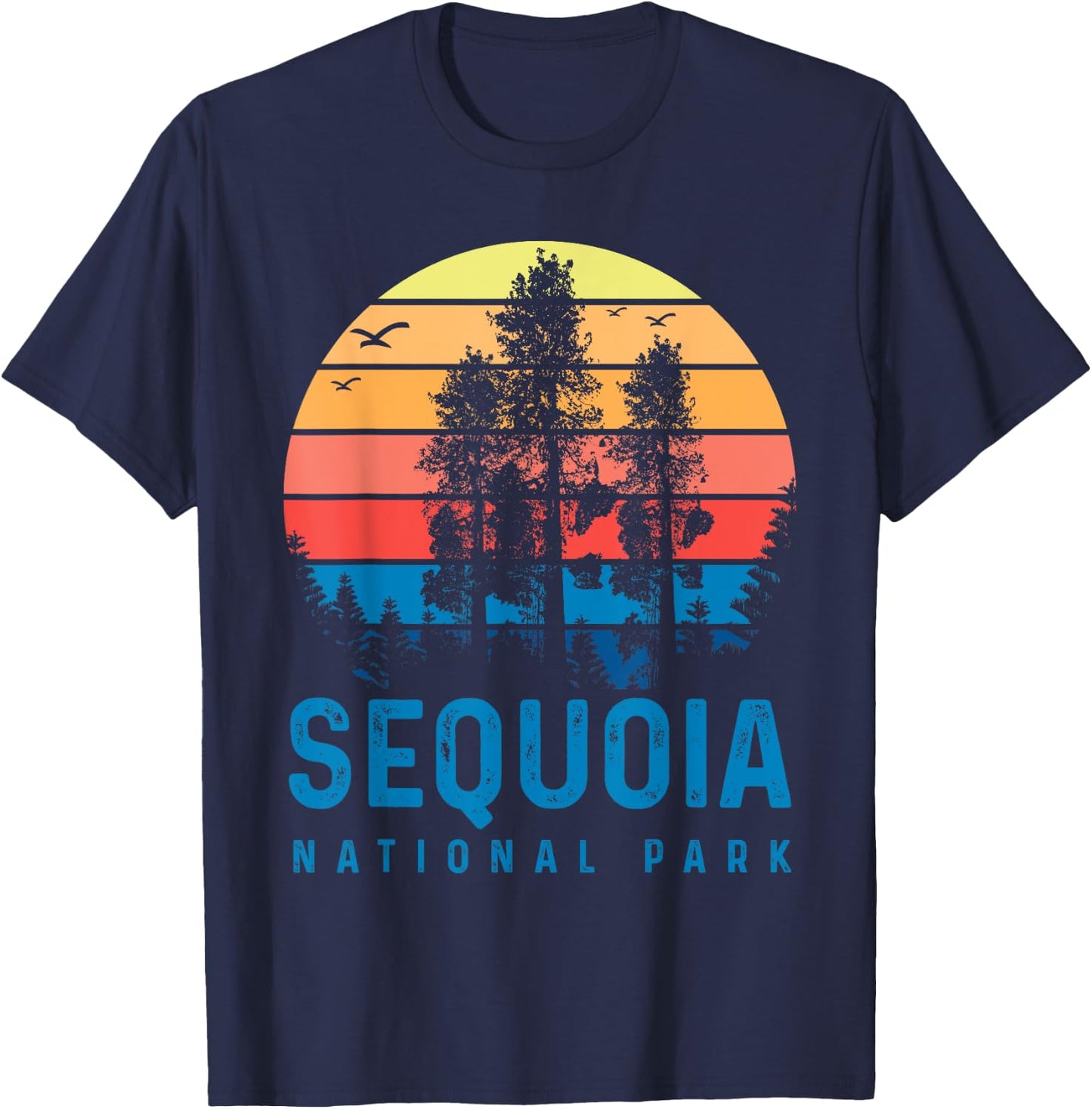 Sequoia National Park Sunset Retro T Vintage Apparel T-Shirt - T-Shirt | Navy