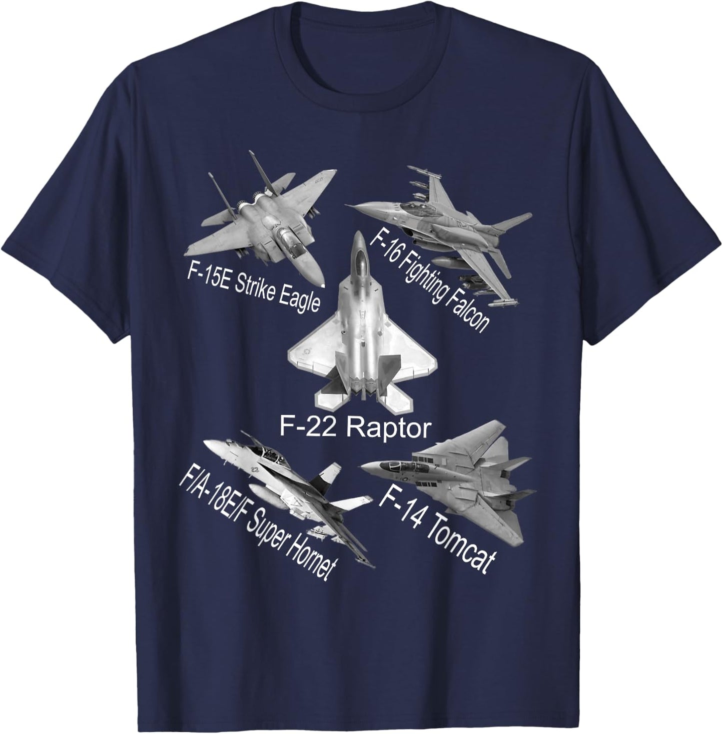 American Fighters Jets F22 Raptor F14 Tomcat Plane Spotting T-Shirt - T-Shirt | Navy