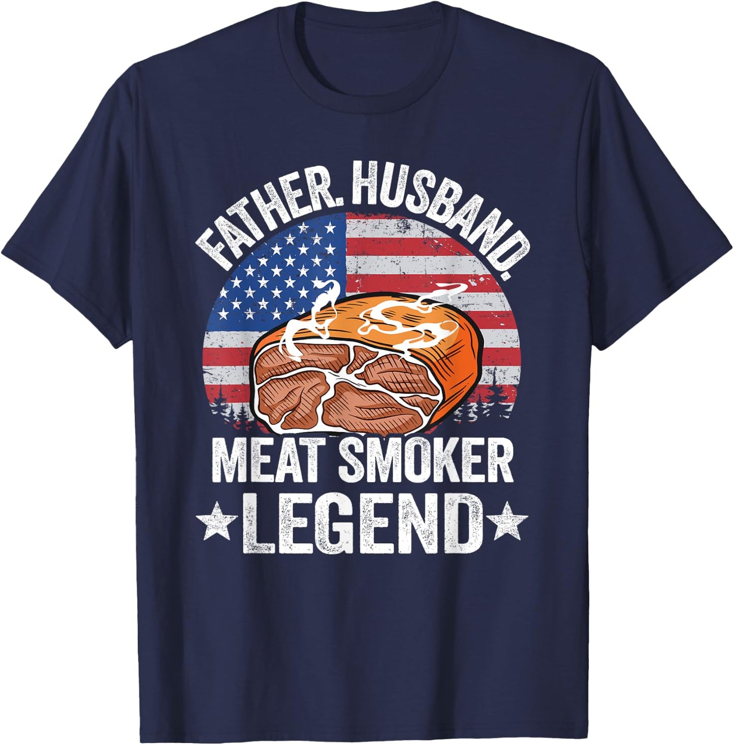 Father Husband Meat Smoker Legend Brisket Dad Meat Smoking T-Shirt - T-Shirt | Navy